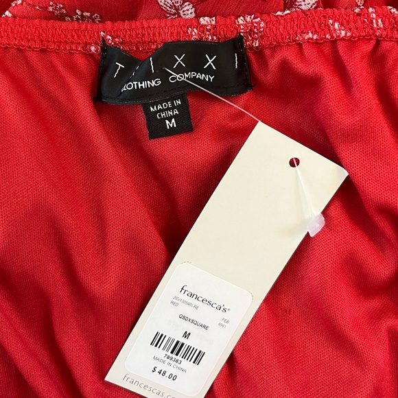Trixxi NWT Red Floral Square Neck Smocked Mini Dress with Sheer 3/4 Sleeves - Picture 8 of 10